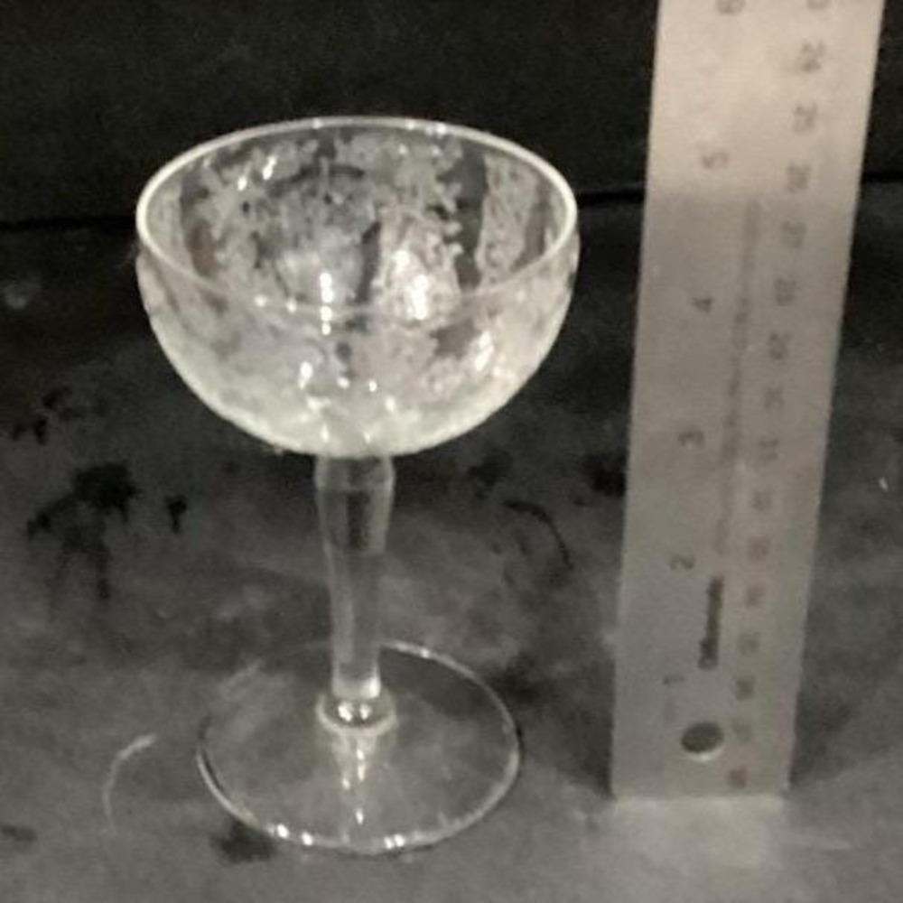 Fostoria Style Chinz Tall Sherbet Glasses, Set Of 4, Vintage Etched Stemware - Picture 2 of 11